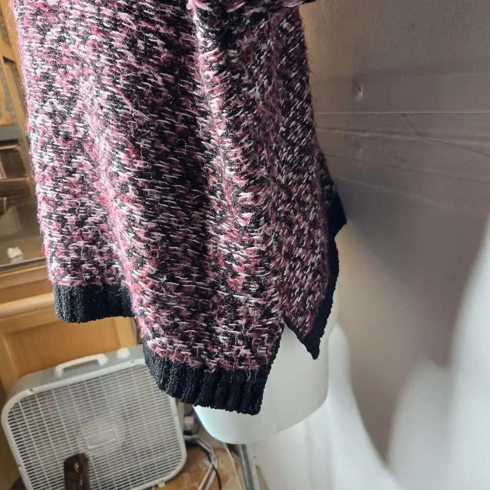 JOHN + JENN Chunky Knit Mock Neck Pullover Sweater Maroon & Black Size Small - Picture 10 of 14